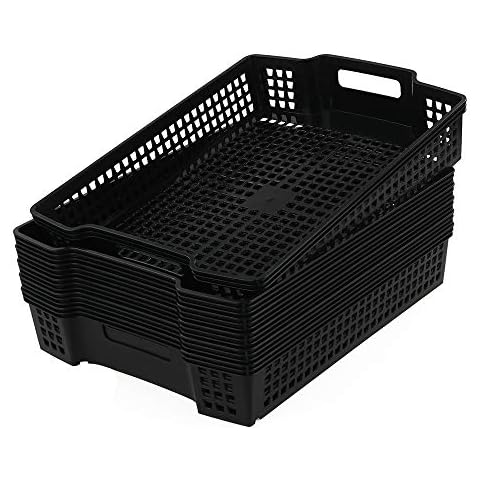 Sandmovie Large Basket Tray for Storage, Plastic Kitchen Classroom Office Organizer, Black, 6 Packs Cover