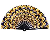 Amajiji Large Folding Hand Rave Fan for Women/Men, Chinease/Japanese Bamboo and Nylon-Cloth Folding...