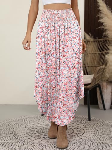 Image of ANRABESS Women's Maxi Skirts Summer Boho Floral High Waisted Flowy Swing Pleated Beach Long Skirt with Pockets