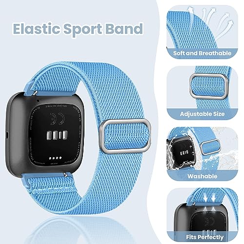 Image of 8 Pack Elastic Adjustable Nylon Braided Strap Solo Loop Sport Bands Compatible with Fitbit Versa 2 /Versa /Versa Lite /Versa SE for Women Men