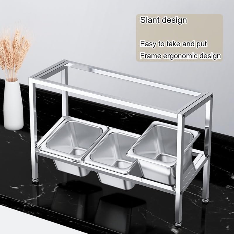 Stazione per pizza in acciaio inox, dispenser per condimenti da banco con scomparti per salse, spezie e frutta, organizer portaspezie (argento-A, 70,5 x 18,5 x 35 cm)