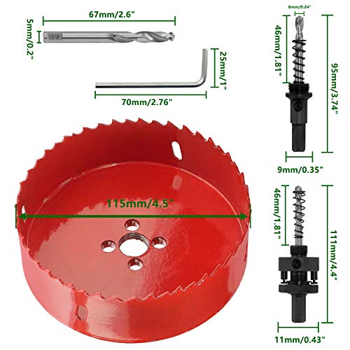 Image of Luomorgo 4.5 inch Hole Saw, 1 1 /4 inch Cutting Depth HSS Bi-Metal Hole Cutter for Wood Cornhole Boards Plastic Drywall & Metal Sheet