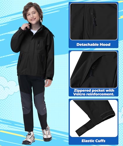 Image of Boys Rain Jacket Kids Lightweight Rain Jackets Waterproof Hooded Windbreaker Outdoor Coats for Boys Girls