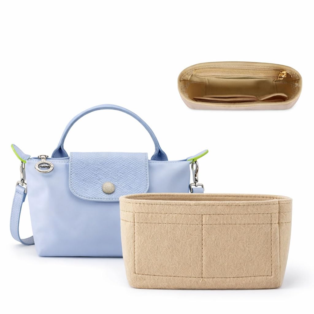 Longchamp Small Tote Bag Organizer - Timid Bag Storage & Finishing Inner Bag Liner Insert, Mini Size, Beige