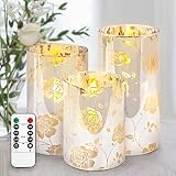 Immeiscent Spring Flameless Candles,Rose Flower Electroplate Glass Candle, Battery Candle with Timer