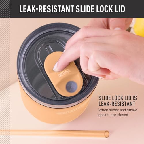 Image of THERMOS Stainless Steel Cup Holder Mug - 40 Ounce, Melon - Insulated Tumbler with Lid and Straw, Plus Leak-Resistant Slide Lock