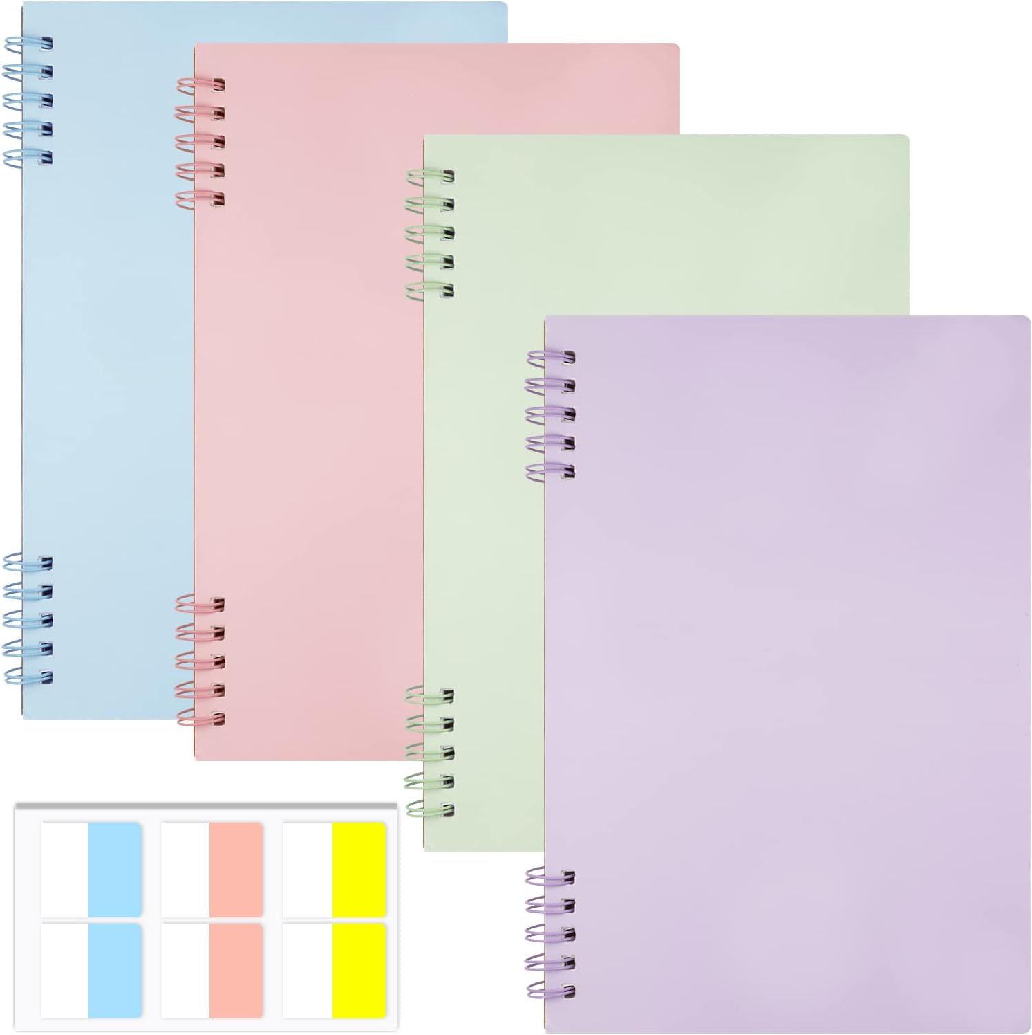 – 4 PCS A5 Spiral Notebook Hard Cover, Journal Notebook with 60 PCS Index Stickers, Note Pads for School Office Home, Striped Notebook for Students Kids Girls, 160 Pages/80 Sheets