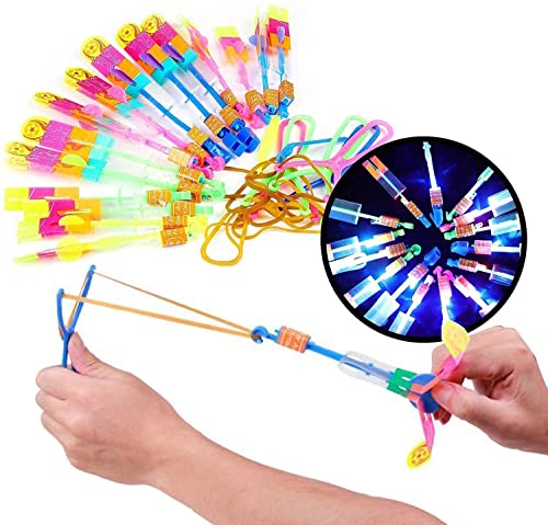 BESTZY Jouets Lumineux LED, 20 Frappeurs à Fusées à Flèches étonnantes, Hélicoptères à LED de Fusée Incroyable, Hélicoptères Jouets Volants- Élastique- pour Lance- Pierre