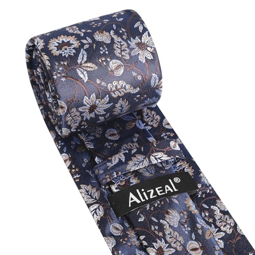 Image of Alizeal Mens 3.15inches Leaf Flower Pattern Tie Set | Floral Pattern Pocket Square Perfect for Fall Winter Business and Holiday Events