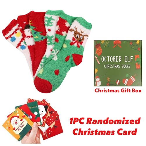October Elf 6 Pairs Adult Christmas Holiday Socks - Warm, Cozy Fuzzy Socks With Plus Size And Anti-Slip Bottom2