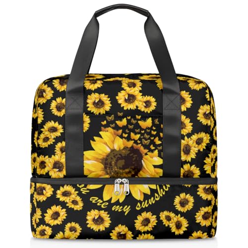 Butterflies Sunflower Travel Duffel Bag Dry Wet Separated Sports Tote Travel Duffle Bag Gym Workout Bag Women Travel Duffel Bag for Women, Travel, Gym, Work