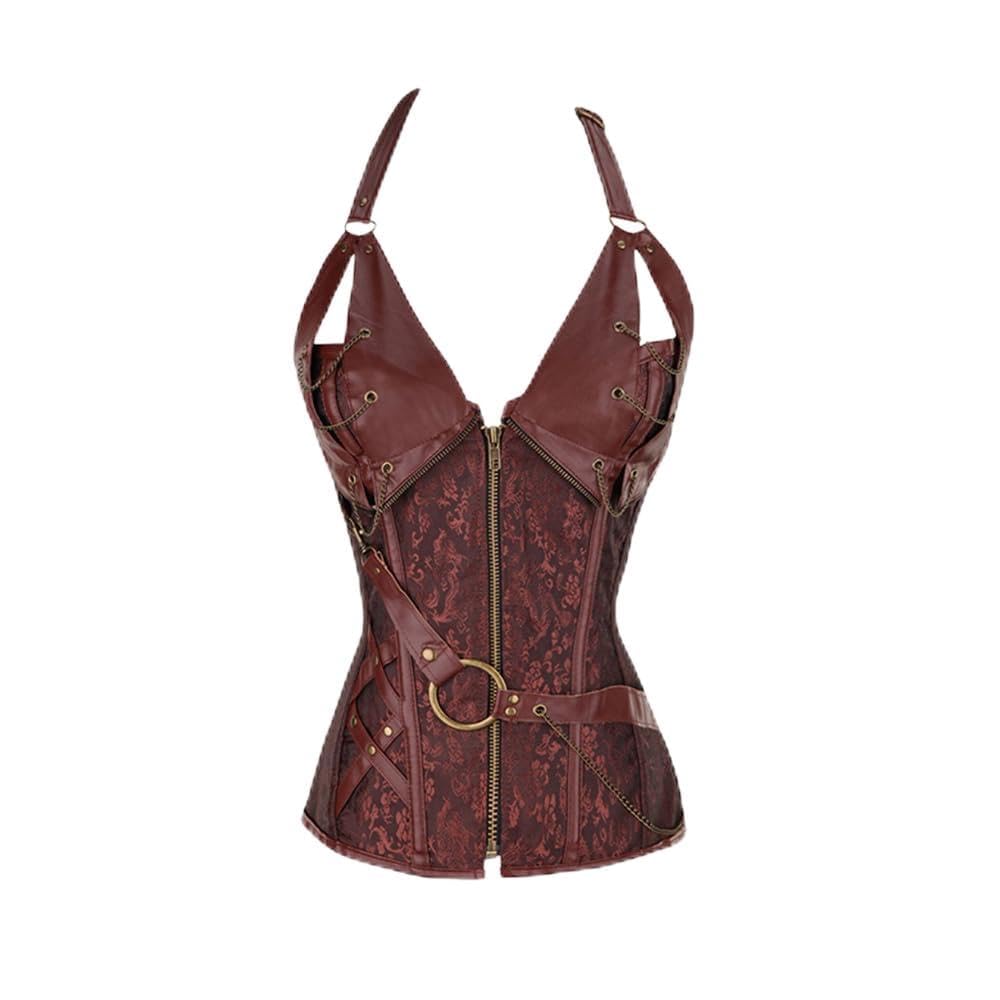 Corset marron style rétro gothique idéal pour vos soirées steampunk S - 7