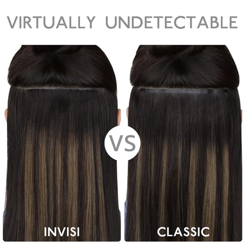 Image of WENNALIFE Invisi Edge & Classic Seamless Clip in Hair Extensions Real Human Hair, 22 Inch 150g 7pcs Light Dark Brown Hair Extensions for Women Invisible Straight Injection Extensiones de Cabello Human