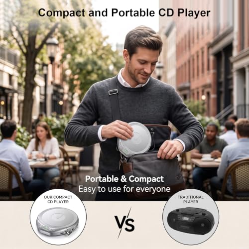Image of Gueray Portable CD Player with Earphones CD Player for Car | CD Dsicman with Anti-Skip Shockproof with LCD Display Support PROG Memory Repeat Function