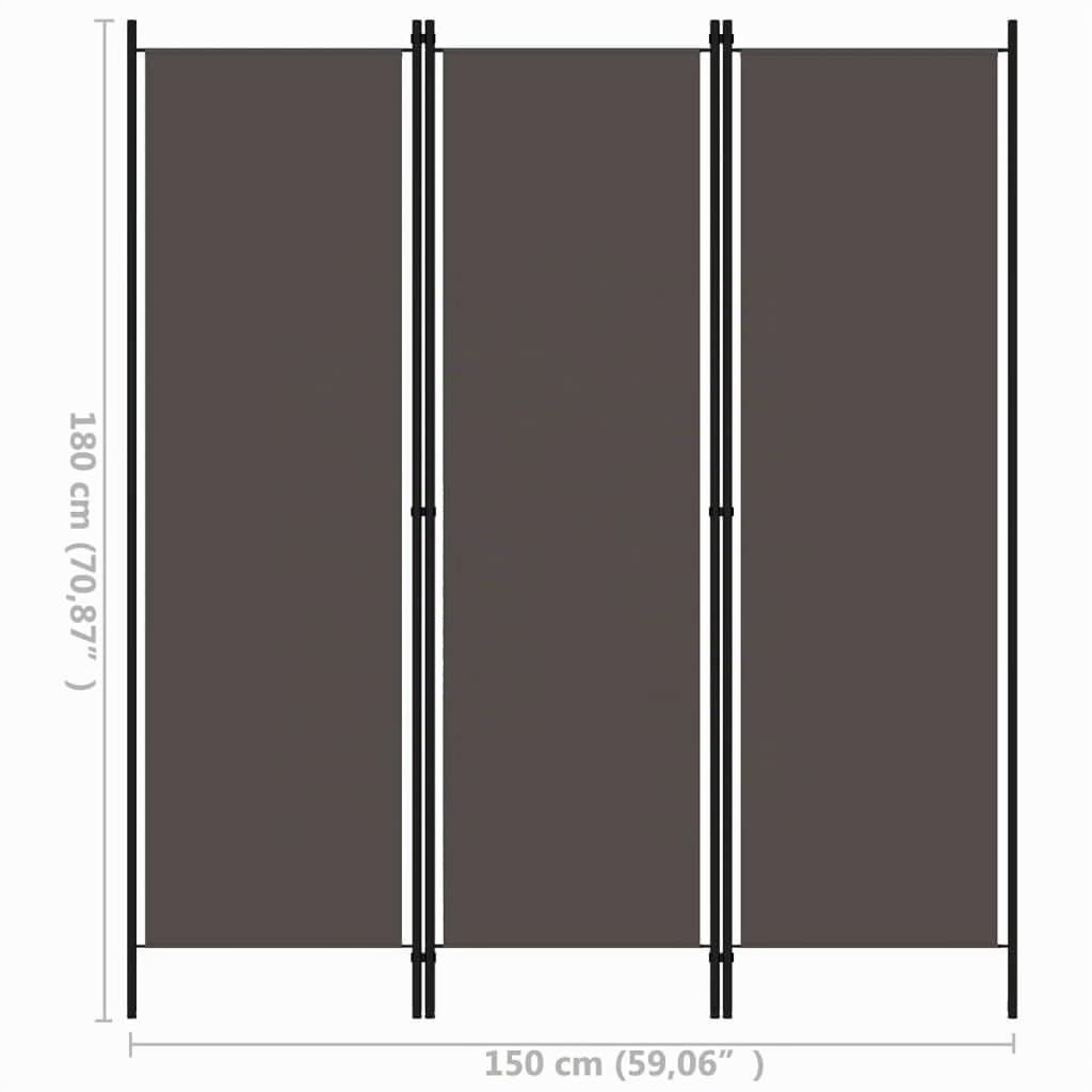 Paravento a 3 Pannelli Antracite 150x180 cm, Mobili,Separè, 2.76kg-320717