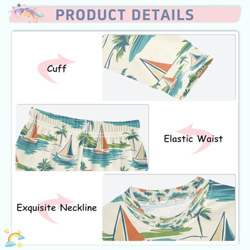 senya Palm Trees Sailboat House Pajamas Set Long Sleeve Soft Cotton Sleepwear 2 Piece4