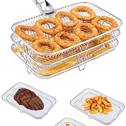 SUPYINI Heißluftfritteuse Grillrost Dehydrate Rack kompatibel mit Ninja Foodi Heißluftfritteuse DZ201 Air Fryer Rack Multifunktional Stapelbar Zubehör für Air Fryer