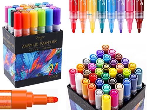 Image of FunBlast Acrylic Marker Colors Set,Diy Color Markers,Acrylic Paint Bold Point Marker Pens,Set Of 24 Colors Markers Water Based Paint Pen (Multicolor)
