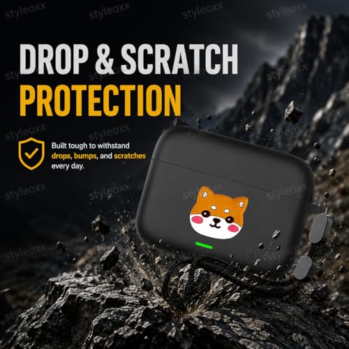 Image of Anvique Silicone Case Cover for Realme Buds T500 Pro, Shockproof Protective Earbuds Cover with Keychain Hook, Anti-Scratch Soft Silicone Skin, Full Body Protection Case (ShibaDog Lanyard)