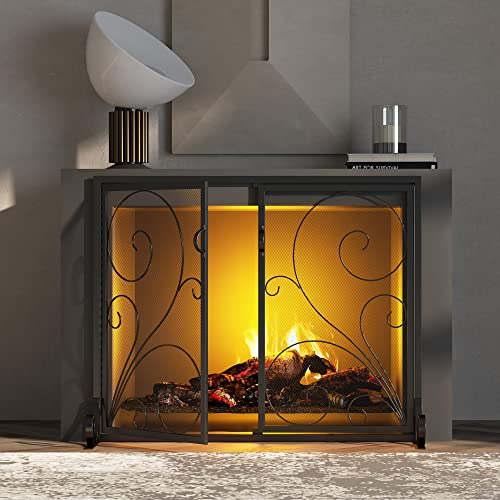 Image of Fire Beauty Fireplace Screen Steel Mesh Door Spark Guard（37.8 inch L x 30.7 inch H）