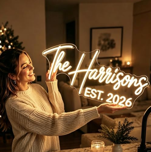Image of GITM Custom Neon Signs for Wall, Personalized Large LED Lights for Name Logo Wedding Birthday, Home Decor, Bar Cafe Studio- Ideal Gift for Christmas, Valentine's Day
