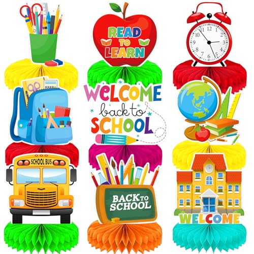 Back to School Table Decorations – Welcome Back to School Table Centerpiece, School Bus Stationery Chalkboard Honeycomb Centerpieces for School Party, Classroom, Office, Home Decor