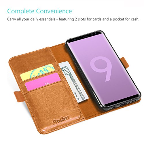 Procase Genuine Leather Case For Galaxy Note 9, Vintage Wallet Folding Flip Case With Kickstand And Multiple Card Slots Magnetic Closure Protective Cover For Galaxy Note 9 (Brown) #TOP3