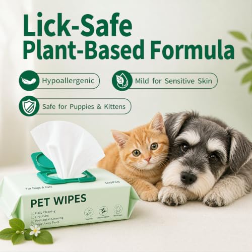 Image of 100 Count Pet Wipes, Plant-Based Hypoallergenic Pet Cleaning Wipes