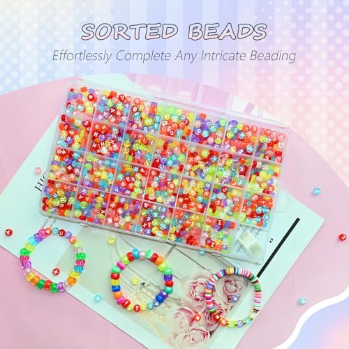 Image of Looconi 1400pcs Letter Beads 7x4mm Colorful Transparent for Jewelry Making Bracelet Hair Braids Crafts