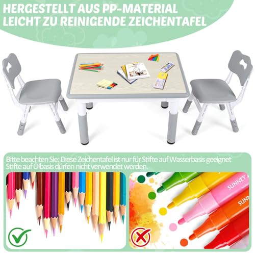 Hebitod Juego de escritorio infantil ajustable con 1 mesa y 2 sillas, altura ajustable, multifuncional, pies de goma antideslizantes, para niños, mesa de 80 x 60 cm, sillas de 30 x 31 cm - imagen 4