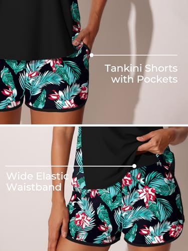 Image of Summer Mae Blouson Tankini Swimsuits for Women Tummy Control Bathing Suits | swim shorts with pockets,modest top with removable padded,2-piece 2026 for beach,pool,cruise