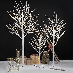 Set of 3 Lighted Birch Tree 4FT 6FT and 8FT LED Artificial Tree for Decoration Inside and Outside, Home Patio Wedding Festival Christmas Decor, Warm White Set of 3 Lighted Birch Tree 4FT 6FT and 8FT LED Artificial Tree for Decoration Inside and Outside Home Patio Wedding Festival Christmas Decor Warm White