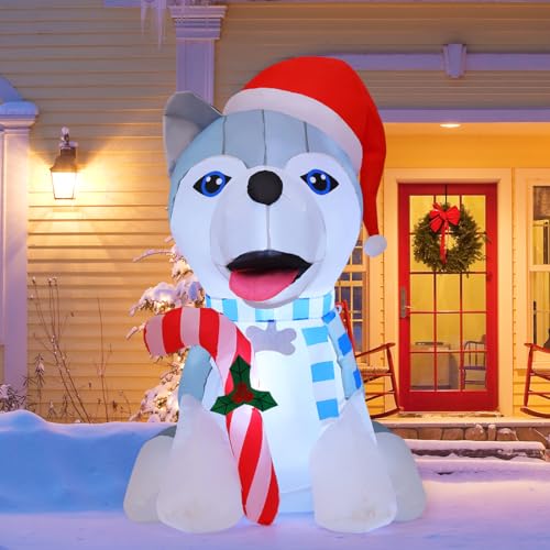 GOOSH 4 FT Christmas Inflatables Dog Outdoor Decorations