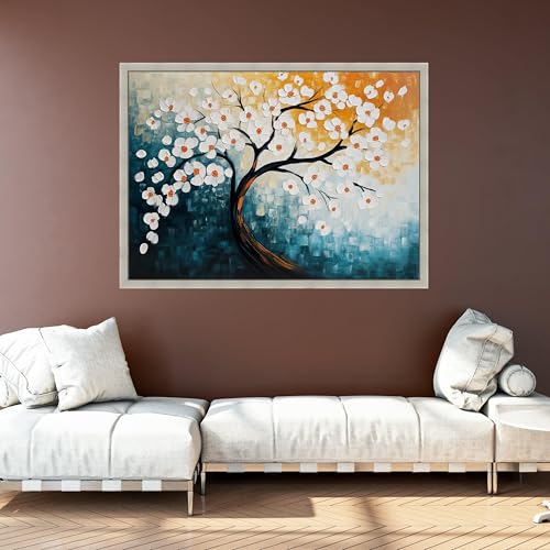 Décoration intérieure moderne style abstrait bleu or avec arbre à fleurs - 4