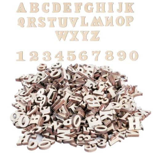 Luxorium 200 pièces de lettre en bois et chiffres petits 15mm lettres en bois pour bricolage, artisanat et décoration DIY