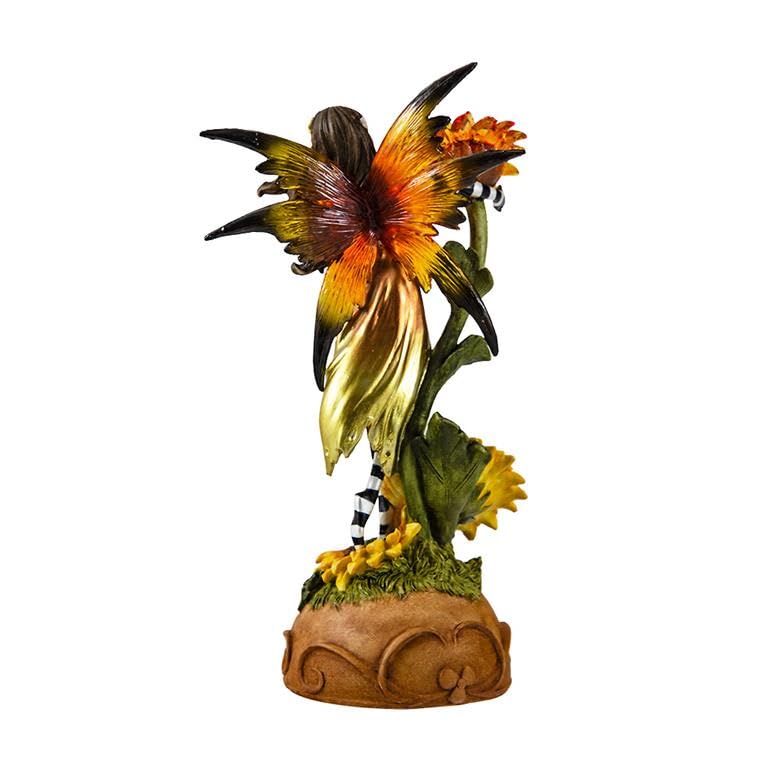 DRW Figura Hada NINFA Rosa con luz sobre Girasoles de Resina Pintada a Mano 8x10x23 cm