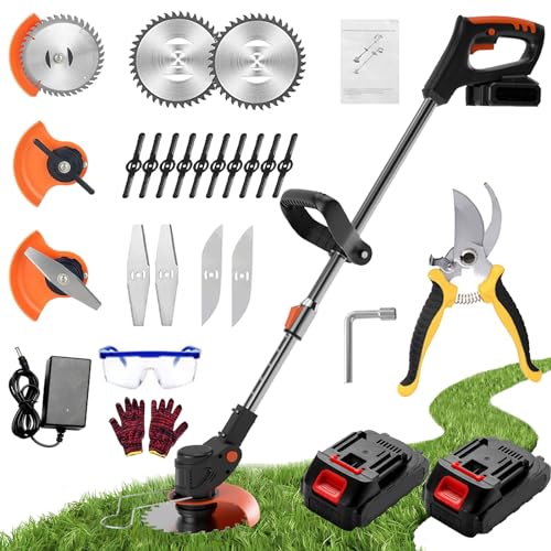 Garden Strimmer Cordless with Blades Grass Trimmer Electric Telescopic Brush Cutter Lightweight with...
