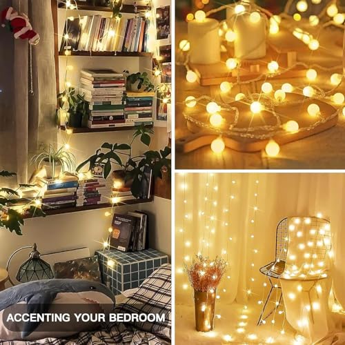 Image of MoonlitDreams 3M 14LED Milky Ball LED Curtain String Lights - Pooja Mandir Decoration Ball Fairy Lights for Window, Festival, Diwali, Christmas, Wedding, Party & Home Decoration