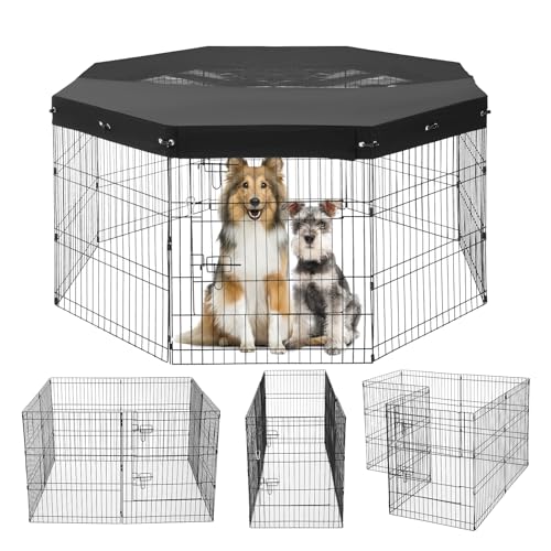 VEVOR Recinto per Cani, Confezione da 8 Pannelli, 760 mm x 610 mm Box per Cani Pieghevole in Metallo, per Interni ed Esterni con Porta, Copertura Superiore in Tessuto Oxford 600D, per Cani Gatti
