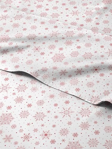 Twin XL Christmas Red Snowflakes Sheet Set - Holiday Xmas Pattern Bedding Set - Deep Pockets - Snug Fit - 3 Piece - Wrinkle Free - Comfy Festive Winter - Holiday Sheets for Women, Men, Kids & Teens