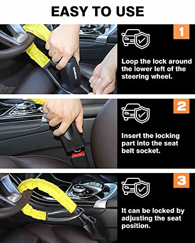 image for Tevlaphee Steering Wheel Lock Seat Belt Lock Universal Anti Theft Car 
