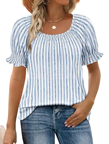 Image of WIHOLL Womens Short Sleeve Square Neck Summer Tops Dressy Casual Blouses Trendy Clothes 2026