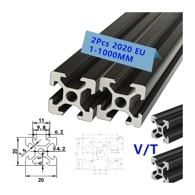 6063-T5 Aluminiowy profil wytłaczany z rowkiem V 2020 | Czarny 2 szt. 2020 100-1000 mm Do drukarki 3D: Półka, stojak na ryby, płot, przenośnik(370mm)