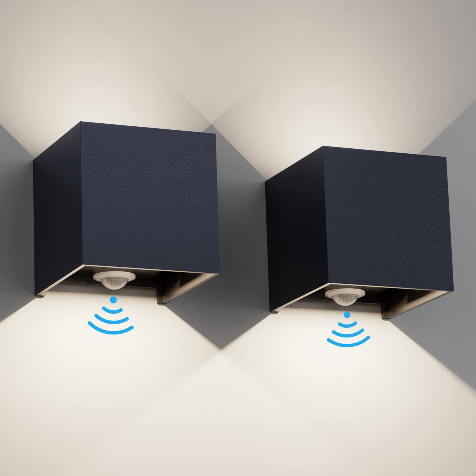 Klighten 12W Aussenlampe Außenwandleuchte mit Bewegungsmelder,2PCS Außenlampe mit bewegungsmelder Einstellbarer Lichtstrahl,Wandleuchte Außen/Innen Up Down für Garten/Flur/Weg,IP65,4000K,Anthrazit