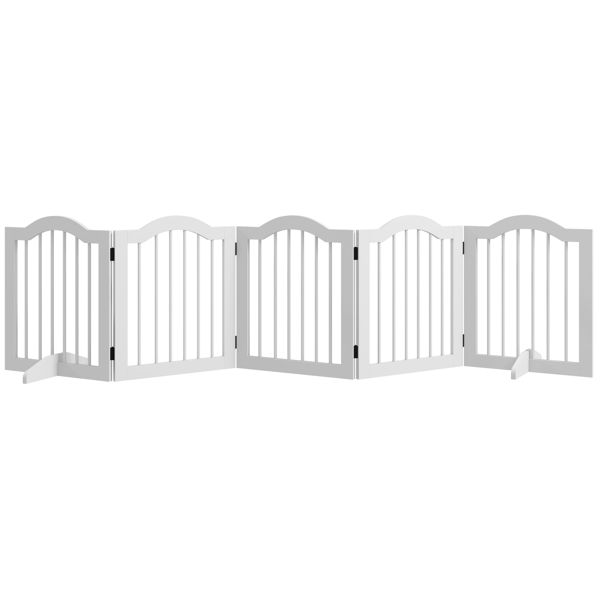 PawHut Absperrgitter Hund 5-teilig, 261,5 x 61 cm Faltbar Hundegitter mit Tür, Türschutzgitter mit 2 Stützfüßen, Freistehend Treppengitter für Küche, Flur, Weiß