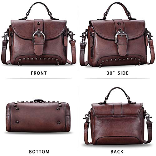 Genuine Leather Satchel For Women Vintage Handmade Crossbody Bag Purse Top-Handle Handbag (Coffee) #TOP4
