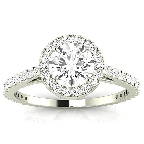 Houston Diamond District 2 Carat Lab 14K White Gold Synthetic Lab Grown Round Classic Halo IGI Certified Diamond Engagement Ring (1.5 Ct, H-I Color, VS1-VS2 Clarity Center)