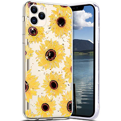 Robinsoni Case Compatible with iPhone 11 Pro Phone Cover Flexible iPhone 11 Pro Case Sparkle Bling Case Ultra Soft Glossy Silicone Case Gel Rubber Phone Cover Glitter Ultra Thin Cover Sunflowers