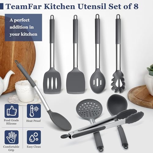 Image of TeamFar Kitchen Utensils Set of 8, Silicone Utensils Kitchen Tools