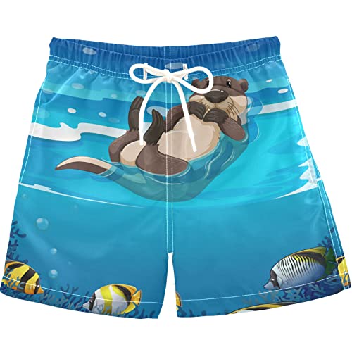 visesunny Cute Otter Fish Animal Boys Funny Toddler Swim Trunks Boy Bathing Suit Quick Dry Kids Beachwear Sports Running Board Shorts